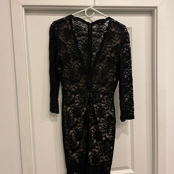 bebe size medium black and tan v cut dress with see-through arms - Picture 2 of 3